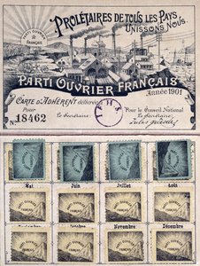 Medlemskort for det franske arbejderparti under Jules Guesdes ledelse (1845-1922) 1901 af French School