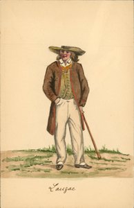 Herredragt fra Lauzach, Morbihan (farvelitografi) af French School