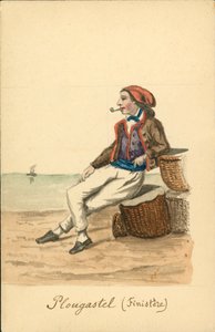 Herredragt fra Plougastel, Finistere (farvelitografi) af French School