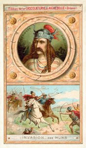 Merovech, kongen af de saliske frankere, og invasionen af hunnerne, 451 (chromolitho) af French School