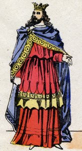 Merovingerdynasti: Portræt af Childerik III (714-755) Frankernes konge fra 743 til 751. Epinal billeddannelse fra slutningen af det 19. århundrede. Privat samling. af French School
