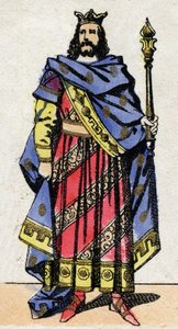 Merovingerdynasti: Portræt af Clotaire IV (685-719) Kongen af Frankerne af Austrasia fra 717 til 719. Epinal billeddannelse fra slutningen af det 19. århundrede. Privat samling. af French School