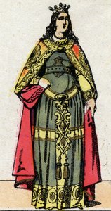 Merovingerdynasti: Portræt af dronning Clothildes hustru til Dagobert III (699-715). Epinal billeddannelse fra slutningen af det 19. århundrede. Privat samling. af French School