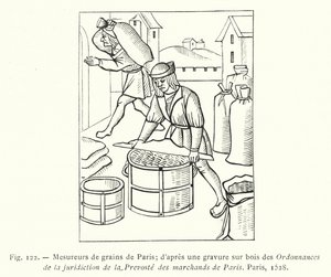 Paris Kornmålere; efter et træsnit fra Ordannances de la Jurisdiction de la Prevoste des Marchands de Paris, Paris af French School