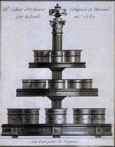 Metalværk: et sæt likørkopper på stativ, 1780-96 af French School