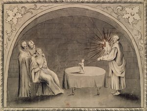 Michel de Nostradame (1503-66) og Catherine de Medici (1519-89) 1559 (pen & blæk og vask på papir) af French School