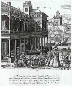 Michel de Nostradame (1503-66) bliver konsulteret om skæbnen for de syv børn af Catherine de Medici (1519-89) og Henri II (1519-59) 1548 af French School