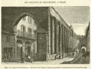 Milano, søjlerne i San-Lorenzo (gravering) af French School