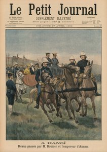 Militær anmeldelse af Paul Doumer, generalguvernør i Fransk Indokina, og kejser af Annam, Thanh Thai, i Hanoi, forsideillustration fra Le Petit Journal, Supplement Illustre, 27. april 1902 (