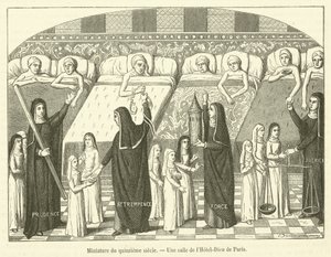 Miniature af det femtende århundrede, Et værelse på Hotel-Dieu de Paris (gravering) af French School