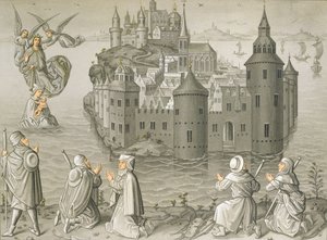 Mirakel af Jomfru Maria, der redder pilgrimme ved Mont Saint-Michel af French School