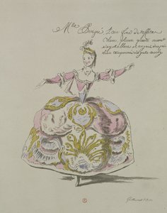 Miss Puvigne as Air, in Zoroastre, en libretto af Cahusac, komponeret af Jean-Philippe Rameau (1683-1764) faksimile af A. Guillaumot Fils, 1749 (farvestik) af French School
