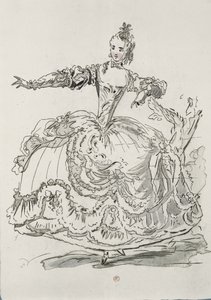 Miss Puvigne som den levende statue, i Pygmalion, en libretto af Lamotte, komponeret af Jean-Philippe Rameau (1683-1764) 1748 (farvegravering) af French School