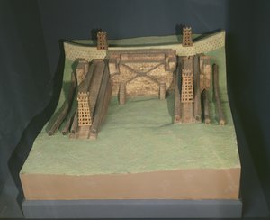 Model af konstruktionerne af Julius Cæsar (101-44 f.Kr.) foran Avaricum (Bourges) i 52 f.Kr. af French School
