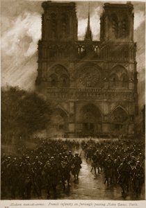 Moderne bevæbnede mænd: Fransk infanteri på orlov forbi Notre Dame, Paris, 1914-19 af French School
