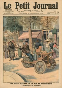 Modernisering af gadejobs, knivsliberen i hans bil, illustration fra 