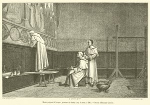 Munk maler en fresco (gravering) af French School