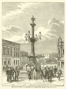 Monument rejst til minde om opdagelsesrejsende Burke (gravering) af French School