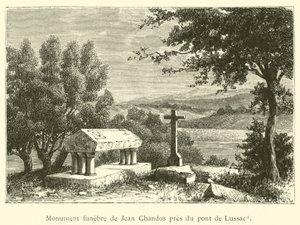 Begravelsesmonument af Jean Chandos nær Lussac-broen (gravering) af French School
