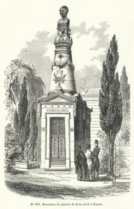 Monument i Nantes til den franske general Jean Baptiste Fidele Brea, henrettet af revolutionære under junidagens opstand i Paris i 1848 (gravering) af French School