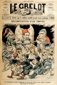 Døende Tyrkiet og fremmede magter kæmper for hans støvler, dækker "" Le Grelot"" 21/2/1897. af French School