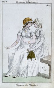 Morgenkjole, modetallerken fra Costumes Parisiens, 1800 af French School