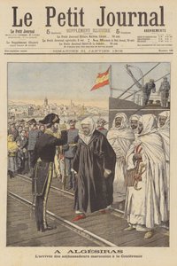 Marokkanske ambassadører ankommer til Algeciras-konferencen i Spanien (farve litho) af French School