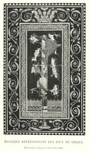 Mosaik, der repræsenterer Cirkuslegene, opdaget i Lyon den 18. februar 1806 (gravering) af French School