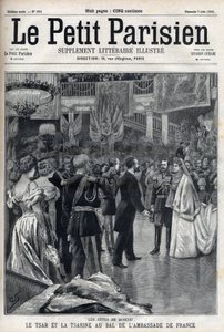 Moskva-fejringer: Zar Nikolaj II af Rusland (1868 -1918) og Zarina Alexandra Fiodorovna Romanova (1872-1918) ved den franske ambassades bal i "Le petit Parisien"" af French School