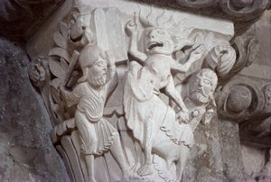 Moses og guldkalven, hovedstadsrelief, ca. 1130 af French School