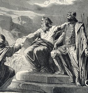 Moses beordrede Israels folk til at anerkende Josues autoritet (Moses valgte Joshua som sin efterfølger) Indgravering fra 