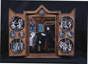 Sørgeskab med scener fra Kristi liv og attributter af Henri II (1519-59) og Catherine de Medici (1519-89) (emalje og træ)
