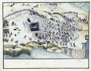Ms.1688, Desert Battle under Bonapartes Egyptian Campaign, 1798 (wc på papir) af French School