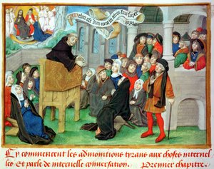 Ms.230 fol.57 Munk prædiker om efterligning, fra Sermons sur la Passion et Traites Divers af Jean de Gerson (1363-1429) af French School
