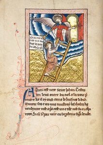 Ms65 f12v, Commentary on the Apocalypse of St John, slutningen af det 13. århundrede (pen & blæk og tempera på vellum) af French School