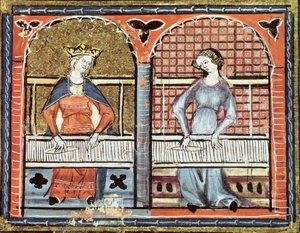 Ms 1044 fol.89v Women Weaving, fra Ovide Moralise skrevet af Chretien Legouais af French School