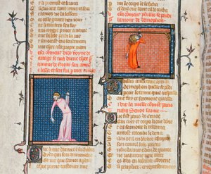 Ms 1126 Didos selvmord ved sværdet og Phyllis selvmord ved hængning, fra Le Roman de la Rose af Guillaume de Loris og Jean de Meung, ca. 1360-70 af French School
