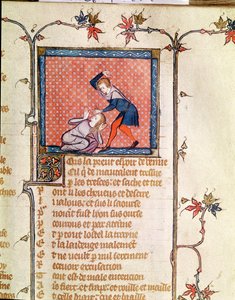 Ms 1126 f.66r Jalousiens vold, fra Roman de la Rose c.1487-95) af French School
