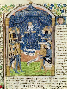 Ms 1151 f.1 Charles VII (1403-61) Omgivet af sit hof og Jeanne d