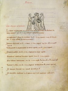 Ms 1175 f.59r kvinder køber æg, fra Vieil Rentier dAudenarde, 1291-1302 af French School