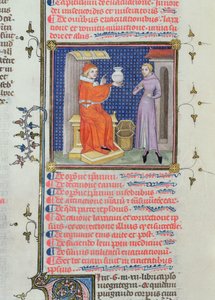Ms 126 fol.200v En læge, der udfører en urinanalyse, fra et manuskript af Rhazes (Ibn Zakariya) (860-c.923) af French School
