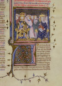 Ms 13. fol 232 Kroning af Ludvig IX (121415-70) og sandsynligvis af Frederik II (1194-1250), fra en psalter af Pierre Lombard, begyndelsen af det 15. århundrede af French School