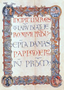 Ms 154 fol.3 Side med tekst med blomsterkant, fra St. Hieronymus