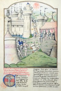 Ms 1560 Capture of Jerusalem i 1099 af Godfrey de Bouillon og korsfarerne under det første korstog, miniature fra Fleur des Histoires af French School