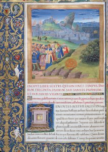 Fru 1581 f. 108v Illustration fra bog VI (Fra Elis død til Sauls død), kapitel 1 i jødernes oldsager (Antiquitates Judaicae) af Flavius Josephus - Ødelæggelsen, der kom af French School