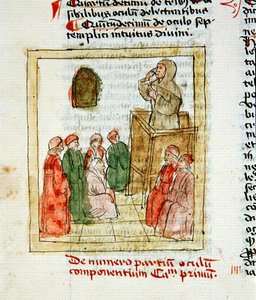 Ms 1733 Lærer instruerer elever (vellum) af French School