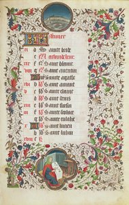 Fru 19. februar: Fiskene og en mand fester, fra en timebog, begyndelsen af det 15. århundrede af French School