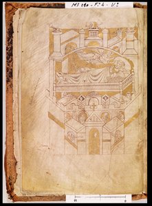 Ms 210 fol.4v The Vision of Saint Aubert, fra Cartulary of Mont-Saint-Michel, 1150