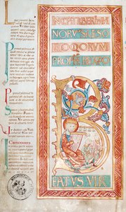 Ms 232 f.3v Historikert initial B, der forestiller kong David, fra en salmebog af French School