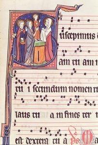 Ms 241 f.144 Historikert initial S, der viser Præsentationen af Jesus ved templet, fra Antifonalen til indvielsen af Abbey Church of Vauclair, 1257 af French School